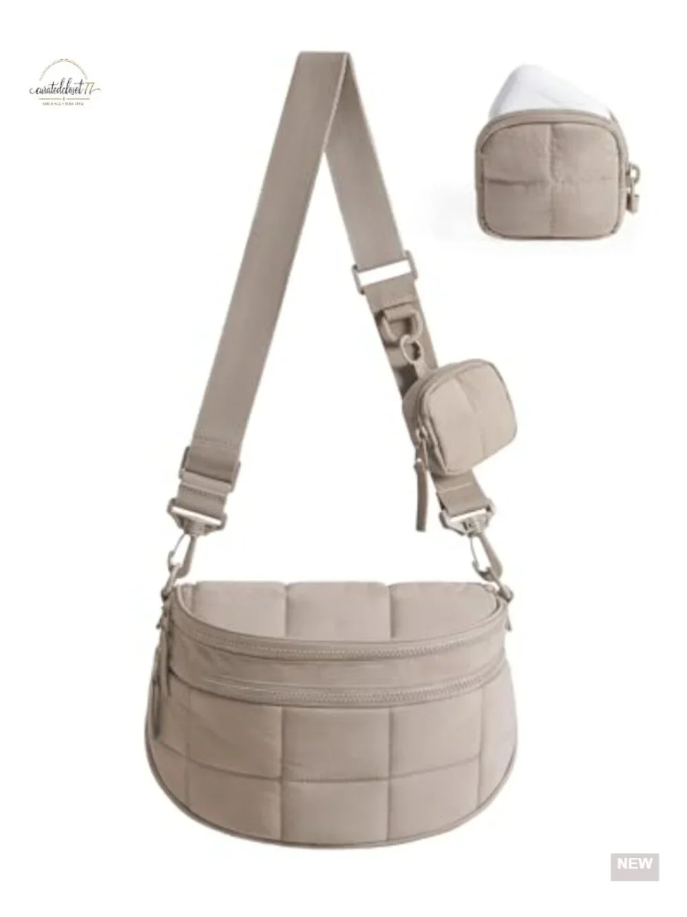 Quilted Crossbody Bag with Detachable Pouch, Nylon Puffer Bum Bag, Hobo Style